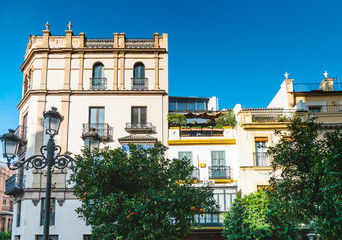 Antique building view in Old Town Sevilla, Spain