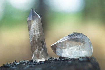 Large clear pure transparent great royal crystal of quartz chalcedony diamond brilliant on nature...
