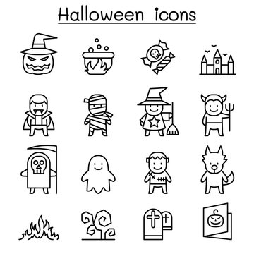 Halloween icon set in thin line style