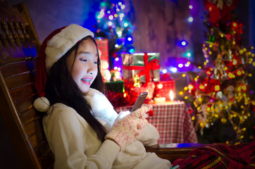 Young Asian woman in a happy Christmas and a Happy New Year