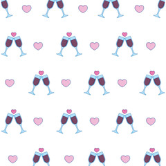 romantic love hearts champagne glasses pattern design