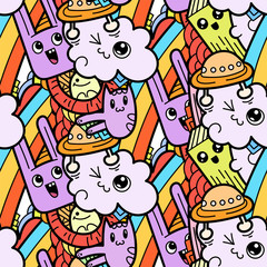 Funny doodle monsters seamless pattern for prints, designs and coloring books