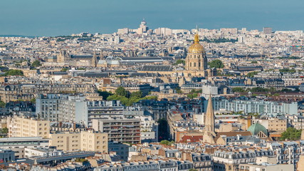 Naklejka premium Aerial panorama above houses rooftops in a Paris timelapse