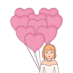 bride woman in elegant dress with balloons heart