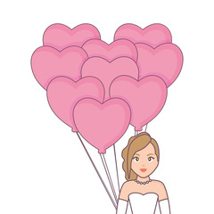 bride woman in elegant dress with balloons heart