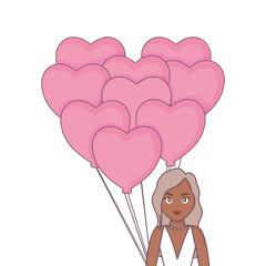 bride woman in elegant dress with balloons heart