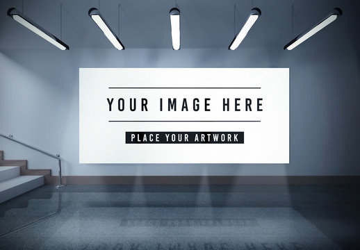 Horizontal Frame in a Hallway Mockup