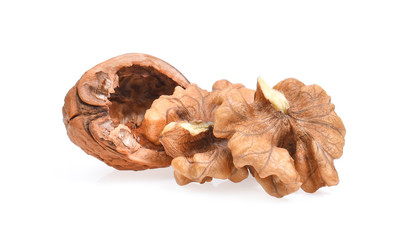 Walnuts on white background.