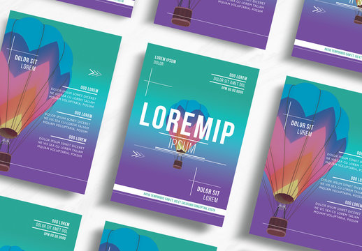 Event Flyer Layout with Hot Air Balloon
