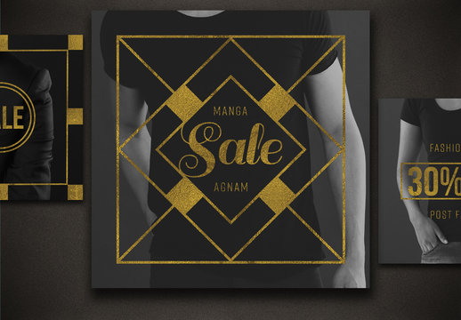 Fashion Sale Social Media Post Layouts with Gold Accents