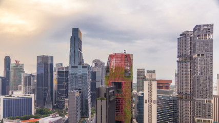 Aerial view of Chinatown and Downotwn of Singapore in the evening timelapse
