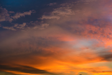 Beautiful twilight sky with orange and blue colour dramatic cloud.