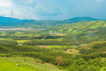 Fototapeta na wymiar View of Chiang Khong district with khong river and Laos border and green mountain and nice sky