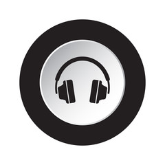 round black, white button icon with headphones