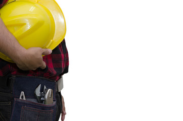 Concept labor day: labourer male with a white background