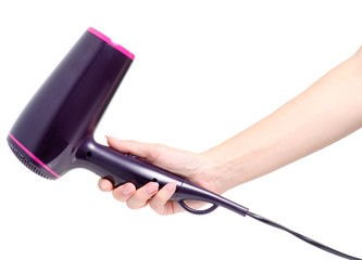 Hair dryer in hand on white background isolation