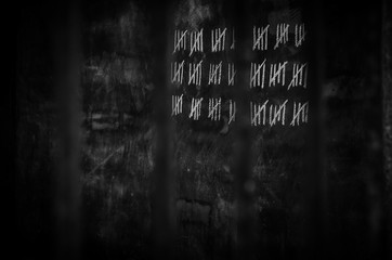 Steel round bar was used to do prison with light dark - obrazy, fototapety, plakaty