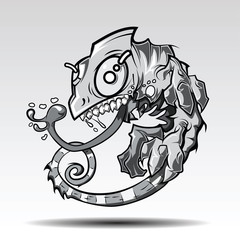 Green cartoon chameleon tattoo Design. © Zinsmute