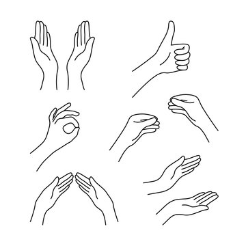 thin line drawing black hands collection