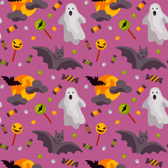 Fototapeta na wymiar Halloween colorful seamless pattern. Vector illustration.