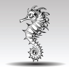 Hand drawn sea horse style for tattoo. © Zinsmute