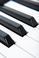 Black And White Piano Keys In Musical Studio Close Up.