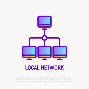 Local network thin line icon. Modern vector illustration of computer connection.
