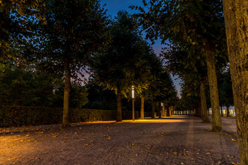Allee im Schlossbezirk in Karlsruhe bei Nacht 