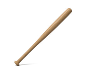 3d rendering of a single wooden baseball bat with polish finishing standing on a white background.