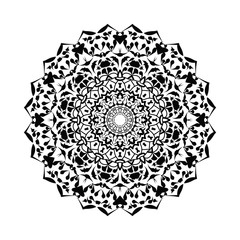 Floral round decorative symbol. Vintage decorative elements. Oriental pattern, vector illustration. Book page. Circular pattern. Black and white