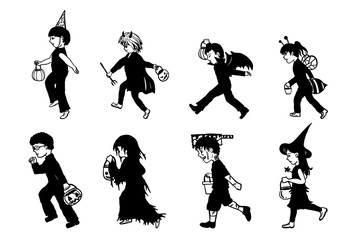 Set of children vector are running.Children silhouette on white background.