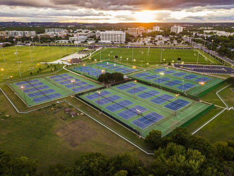 Tennis Courts Sunset Aerial Photo