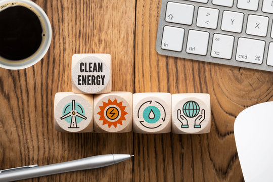 Cubes with symbols for clean energy
