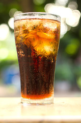 Carbonated water with ice in a glass, drink thirst