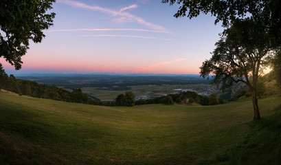 Beautiful sunset over oensingen in switzerland.