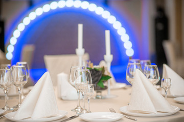 Elegant table setting for a festive dinner in the restaurant