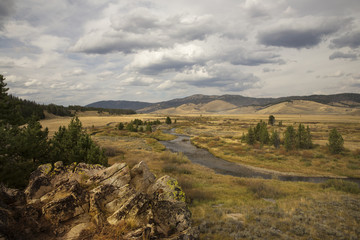 Open countryside around the sawtooth mountains in Idaho