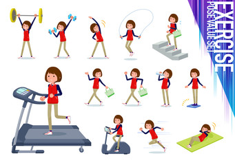 flat type Store staff red uniform women_exercise