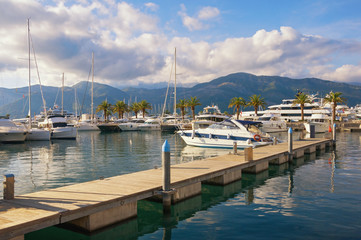 Fototapeta na wymiar View of yacht marina of Porto Montenegro. Montenegro, Bay of Kotor, Adriatic Sea, Tivat city