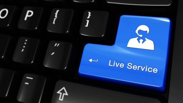 359. Live Service Moving Motion On Blue Enter Button On Modern Computer Keyboard with Text and icon Labeled. Selected Focus Key is Pressing Animation. Online Services Concept