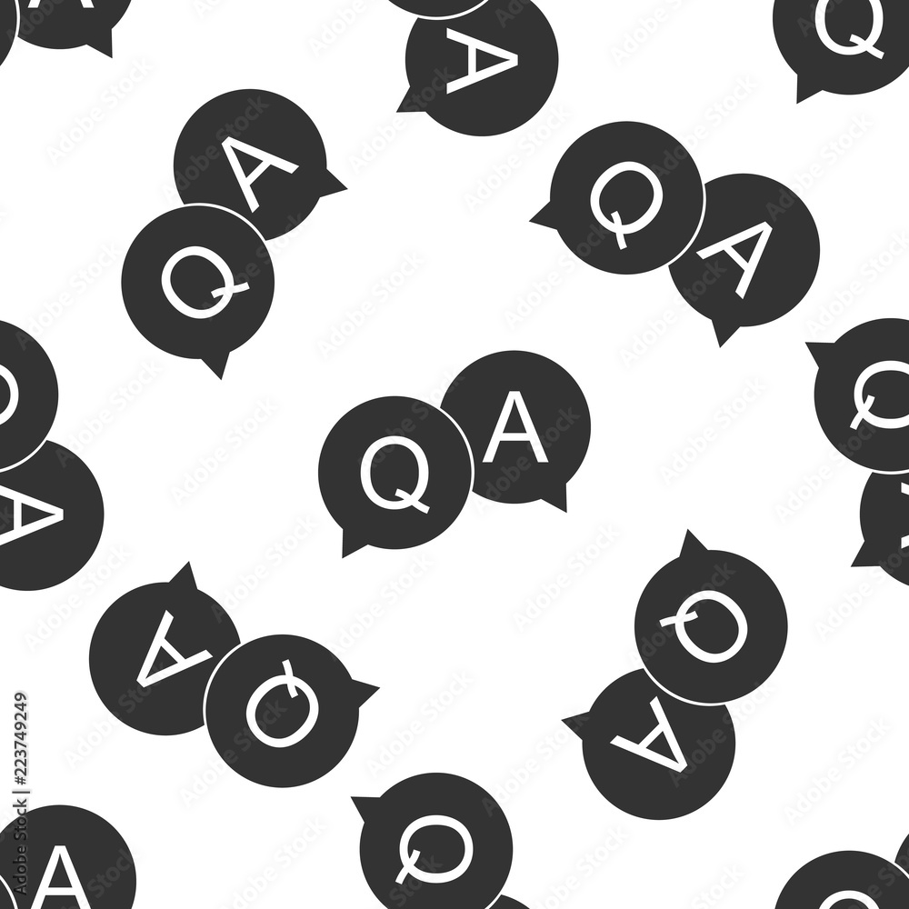 Poster question and answer mark in speech bubble icon seamless pattern on white background. q and a symbol.