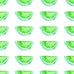 Seamless Watercolor Lime and Kiwi fruits tropical pattern. Green fruit exotic background.