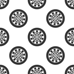 Classic darts board with twenty black and white sectors icon seamless pattern on white background. Dart board sign. Dartboard sign. Game concept. Flat design. Vector Illustration