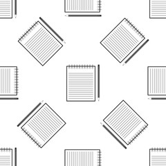 Blank notebook and pencil with eraser icon seamless pattern on white background. Flat design. Vector Illustration