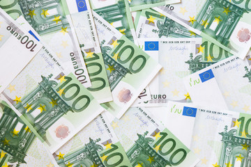Hundred banknotes of euro close-up