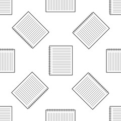 Notebook icon seamless pattern on white background. Spiral notepad icon. School notebook. Writing pad. Diary for business. Notebook cover design. Office stationery items. Vector Illustration