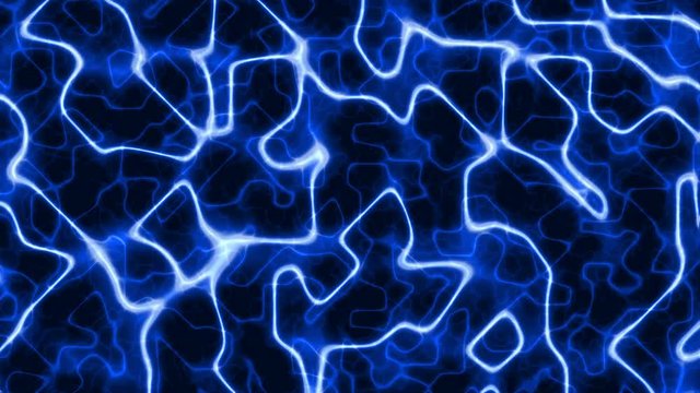 Abstract computer video composition in 4k resolution background with moving arbitrary shapes and curves in blue tones