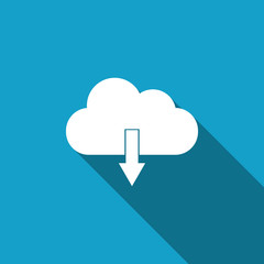 Cloud download icon isolated with long shadow. Flat design. Vector Illustration