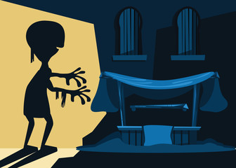 shadow of mummy in town vector illustration 