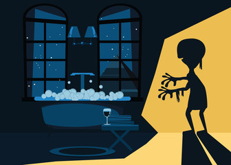 shadow of mummy in bathroom vector illustration 